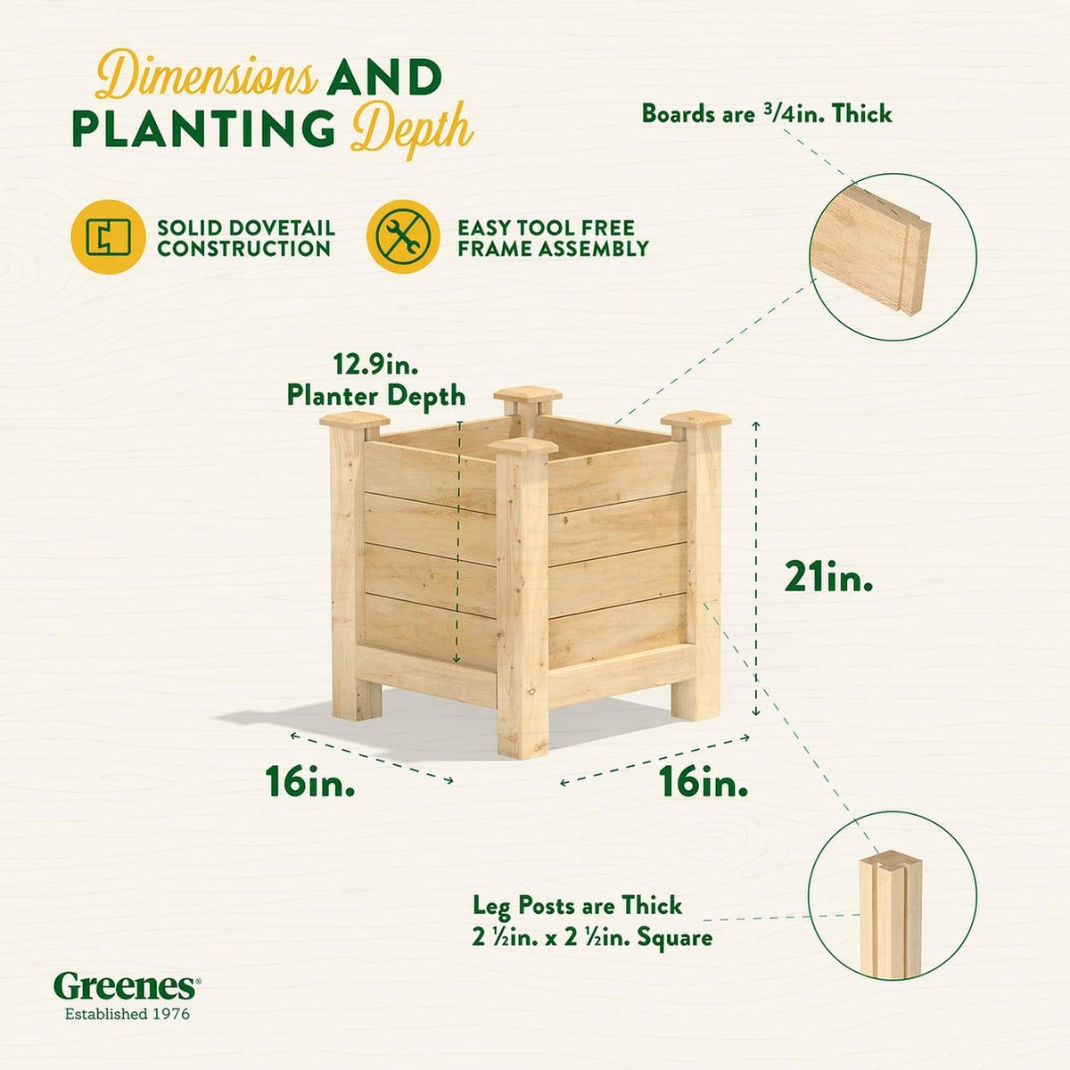 Greenes Fence Premium Cedar Elevated Planter, 16" x 16" x 21" (3/4" Thick) - Made in USA with North American Cedar