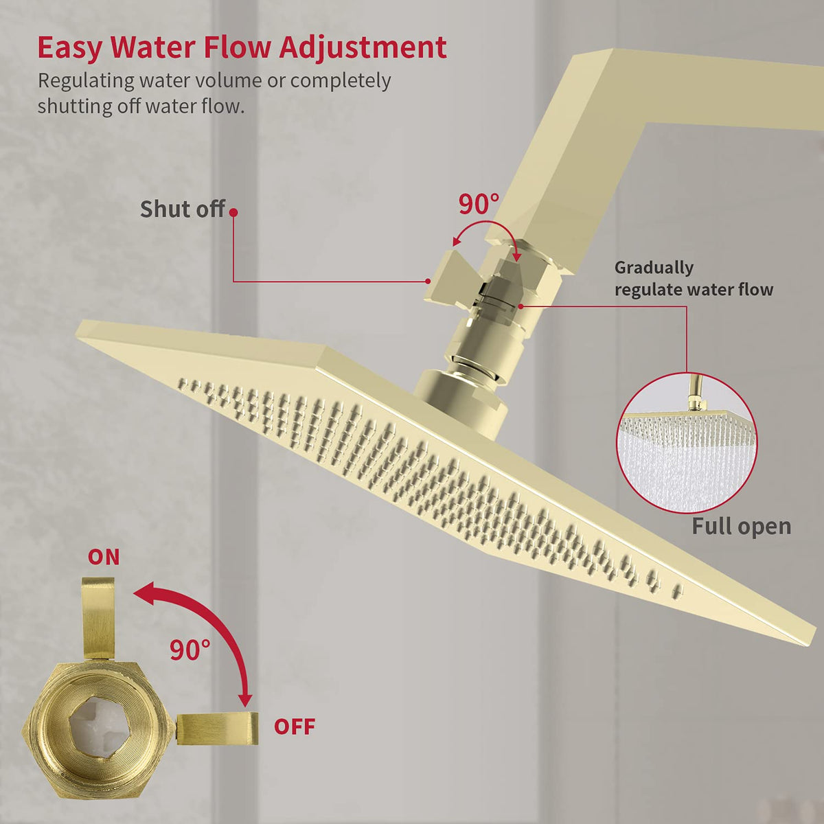 Water Flow Control Valve Brass Shut Off Valve,Brushed Brass Adjustable Water Volume Valve G1/2 Water Pressure Regulator for Hand Held Shower Head & Bidet Sprayer