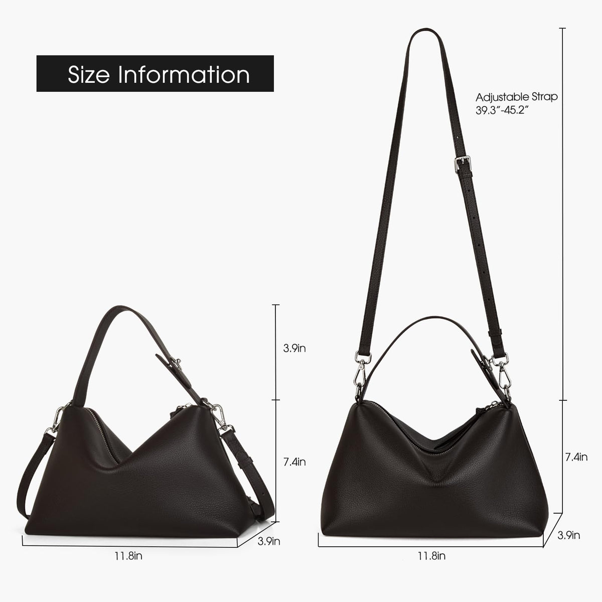 DONNAIN Premium Full-Grained Leather Crossbody Bags for Women, Slouchy Shoulder Bag with Adjustable Strap and Tote Handbag (Coffee, Small)