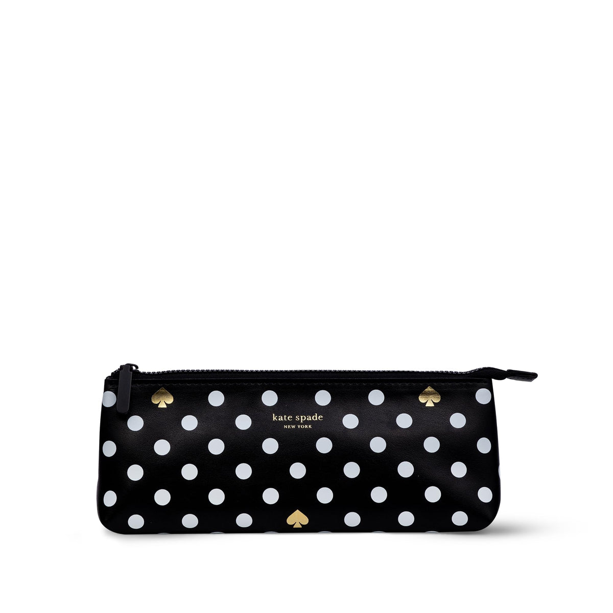 kate spade new york Pen and Pencil Case with Office Supplies, Zip Pouch Includes 2 Pencils, Sharpener, Eraser, and Ruler, Polka Dots (black/white)