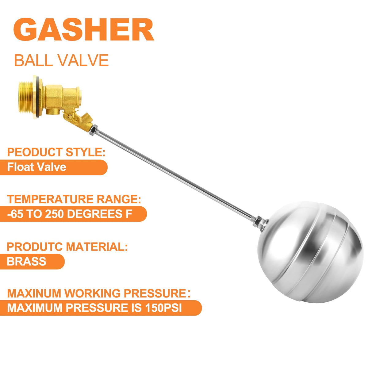 GASHER 1PCS 1" 304 Stainless Steel Float Ball Valve with 1"G Female x 1"NPT Male Adapter, DN25 Adjustable Water Tank Float Ball Valve for Stock Tank Pool Water Level Control