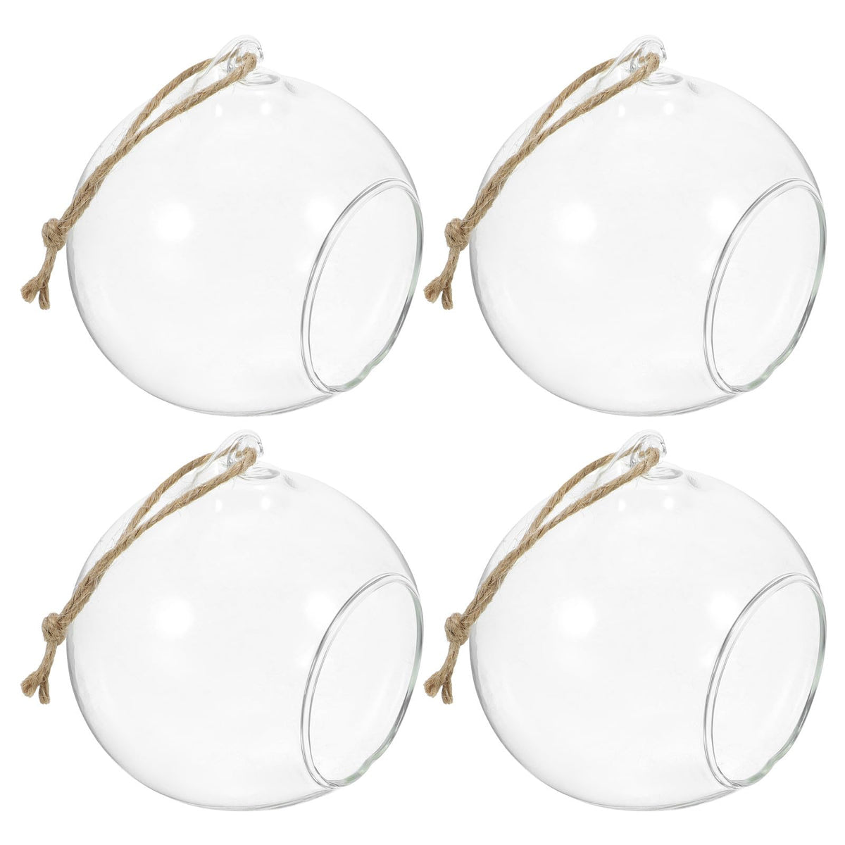 Zerodeko 5pcs Hanging Glass Bauble Candle Holders with 8cm Opening and 1.2m Jute Rope, Sphere Tea Light Holders for Indoor Plant Terrariums and Home Décor