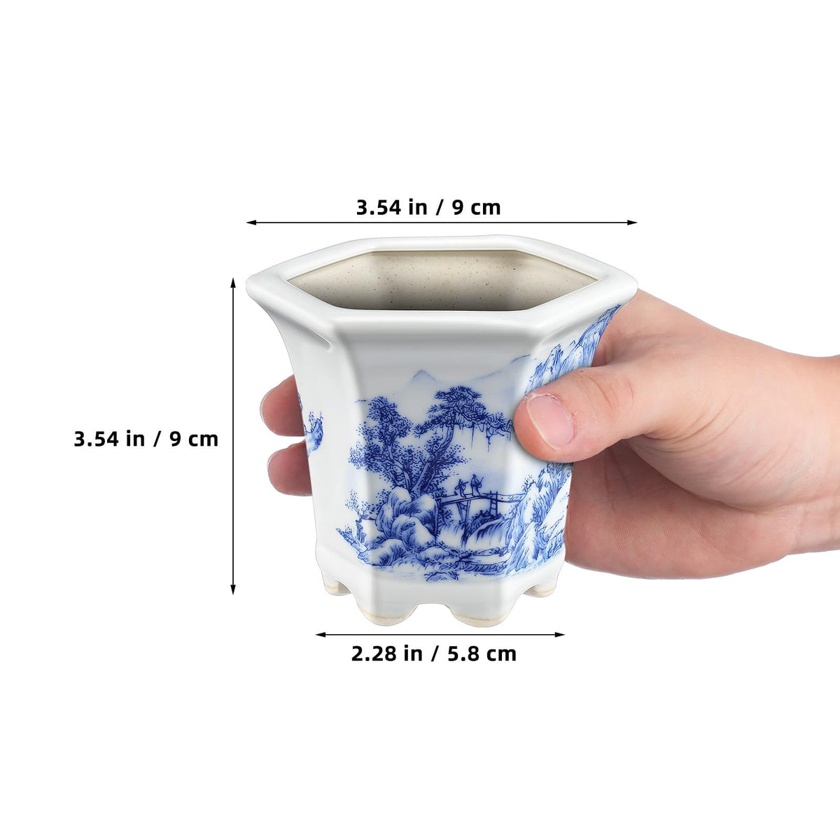 VOSAREA 3.54In Blue and White Planter Pot, Chinoiserie Ceramic Blue and White Pot for Indoor Plants, Succulent Ceramic Planter Desk Home Decor