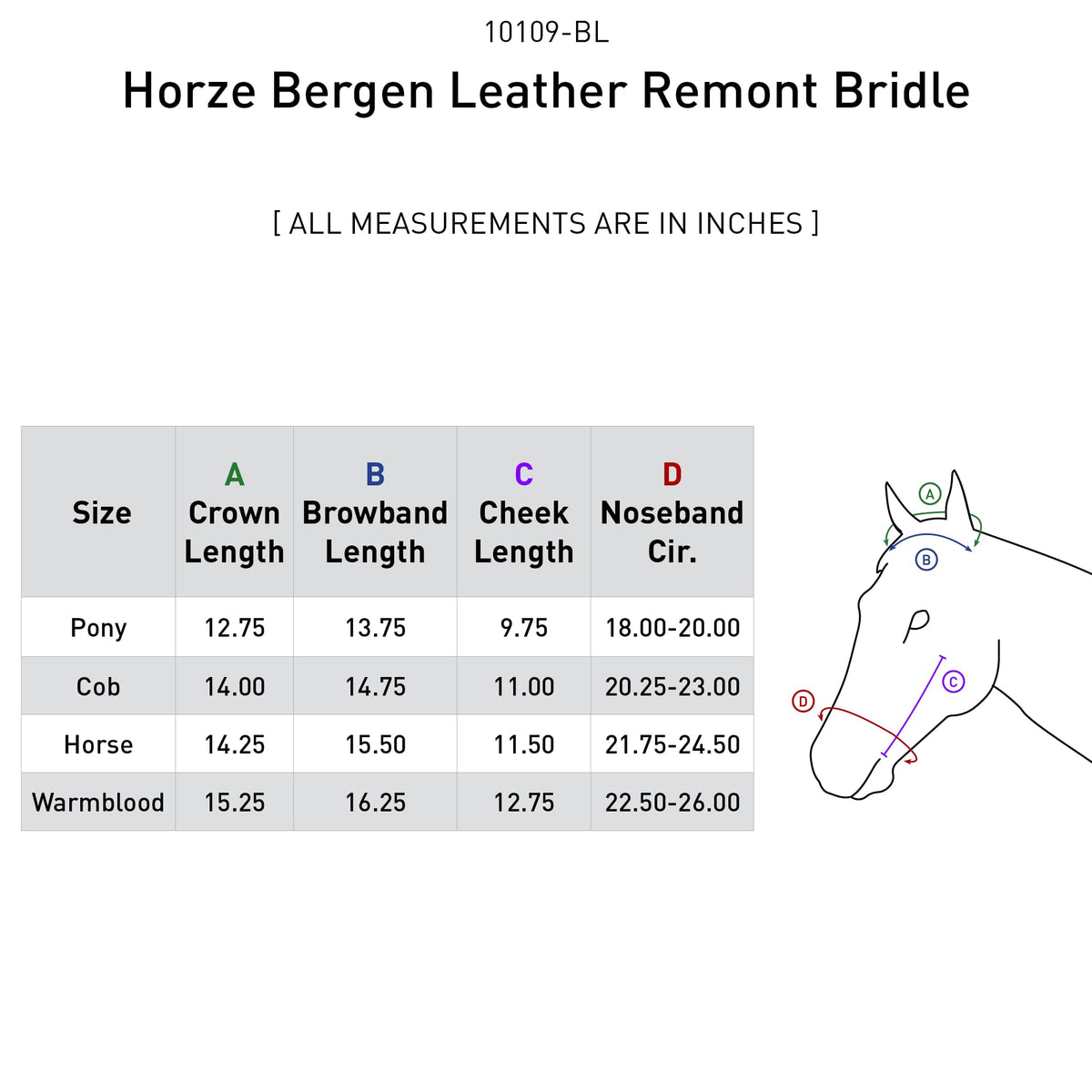 HORZE Bergen Leather Remont Bridle - Black - Cob