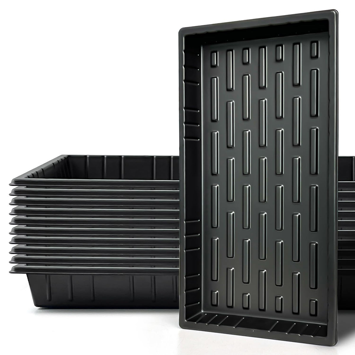 RooTrimmer Growing Trays, 1020 Plant Nursery Trays Heavy Duty Seed Starter Flat Seedling Tray for 72/128 Cell Plug Tray Transplant Growing Microgreens (21"×11", 10 Pack, 1.6" Deep, Without Holes)