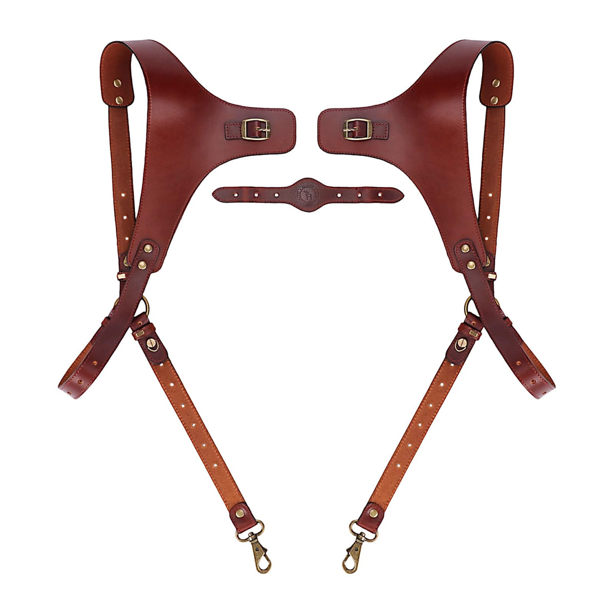 TOURBN Men's Genuine Leather Harness Suspenders - Adjustable Vintage Braces with Brass Hooks for Pants, Weddings & Formal Wear