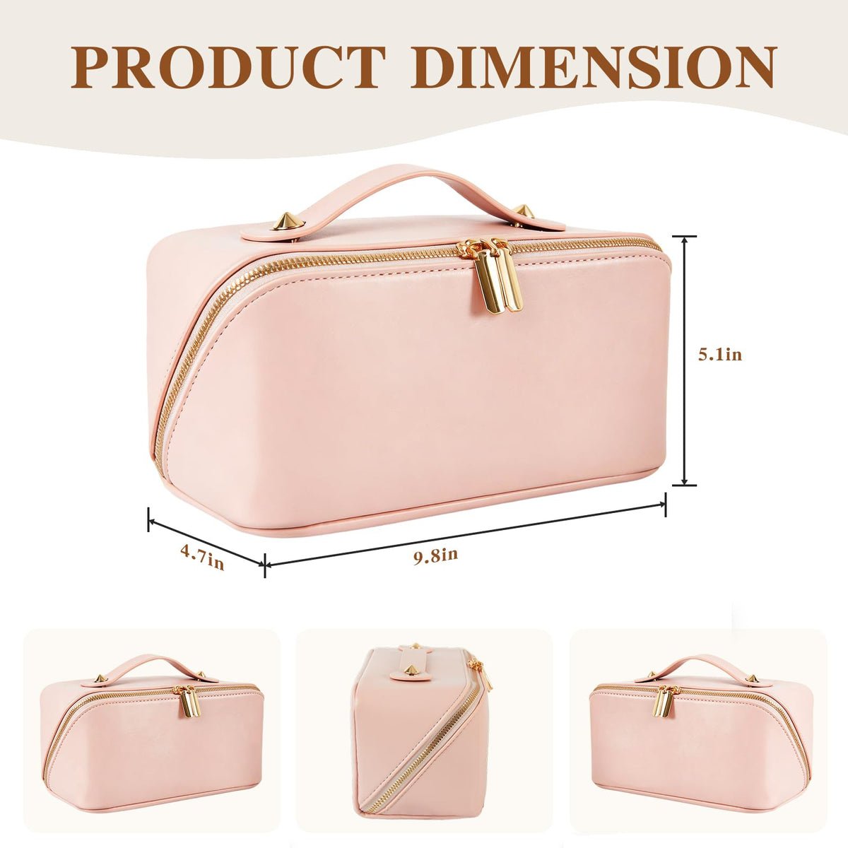 IDELCHOIS Travel Makeup Bag Large Capacity Cosmetic Bags for Women, Waterproof Toiletry Bag Open Flat Makeup Bag with Compartments and Handle, Portable Cosmetic Organizer Pouch, Pink