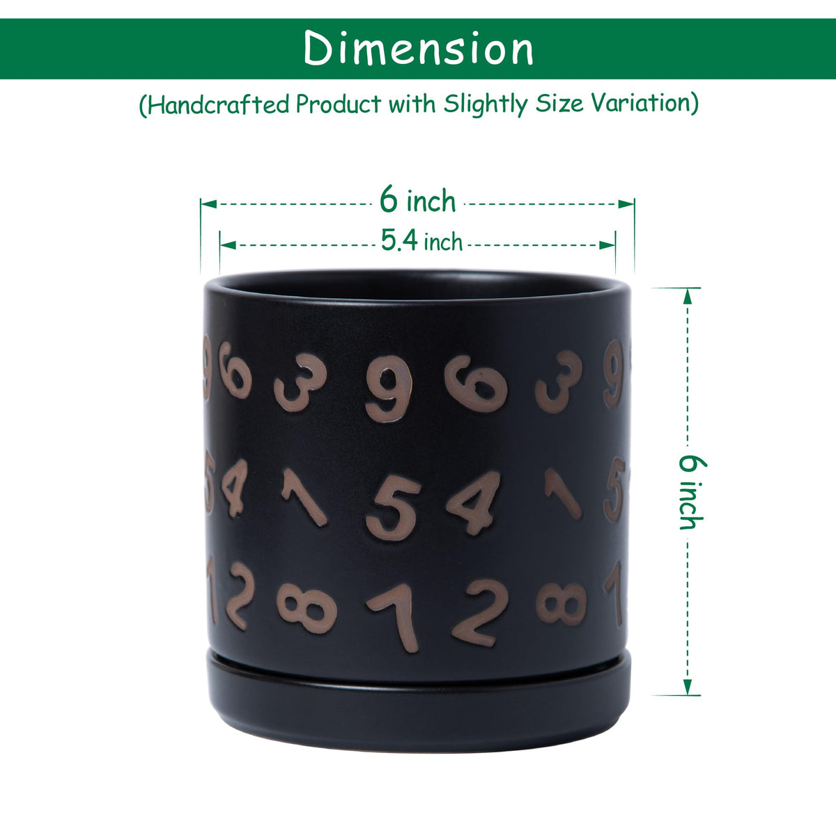 D'vine Dev Set of 2 Ceramic Planter Pots with Drainage Hole and Saucer, 6 Inch Plant Pots for Plants Indoor Houseplants, Black, 99-Z-B-2-Y