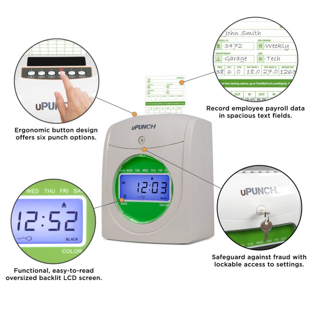uPunch HN3540 Complete Small Business Start-Up Kit: AutoAlign Time Clock System with 400 Time Cards, 4 Ribbons, and 2 Racks