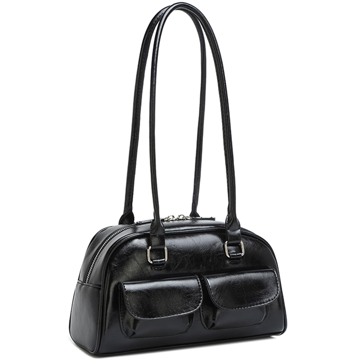 Fozehlad Y2K Shoulder Bag for Women Retro PU Leather Tote Handbag Multi-Pocket Hobo Bag with Zipper for Gifts
