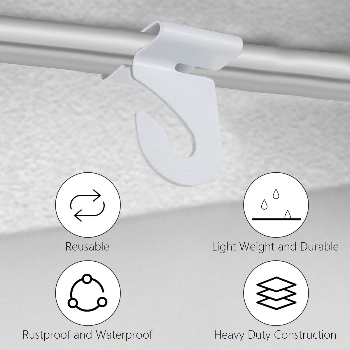 HNBun 50 Pieces Metal Drop Ceiling Hooks, Right and Left White Ceiling Hooks T-Bar Track Clip for Hanging Plants & Decorations, 20lbs Capacity Suspended Ceiling Hanger for Classrooms Offices