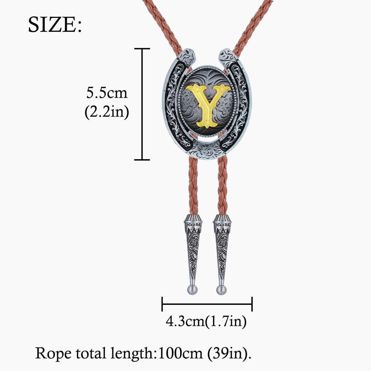 HUABOLA CALYN Brown Bolo Tie for Men Black Initial Letter ABCDMJR to Z Native American Western Cowboy Bolo Tie for Women (Y)