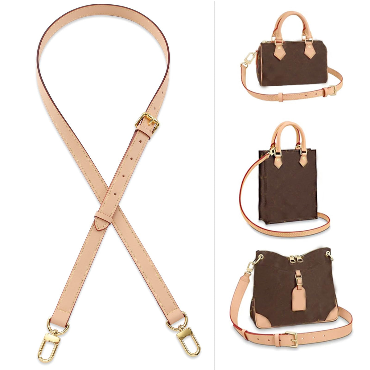 BMBMLV Vachetta Leather Strap Adjustable Crossbody Strap for Small Bags Pochette Mini NM Eva Favorite PM MM Nano Speedy (Beige)