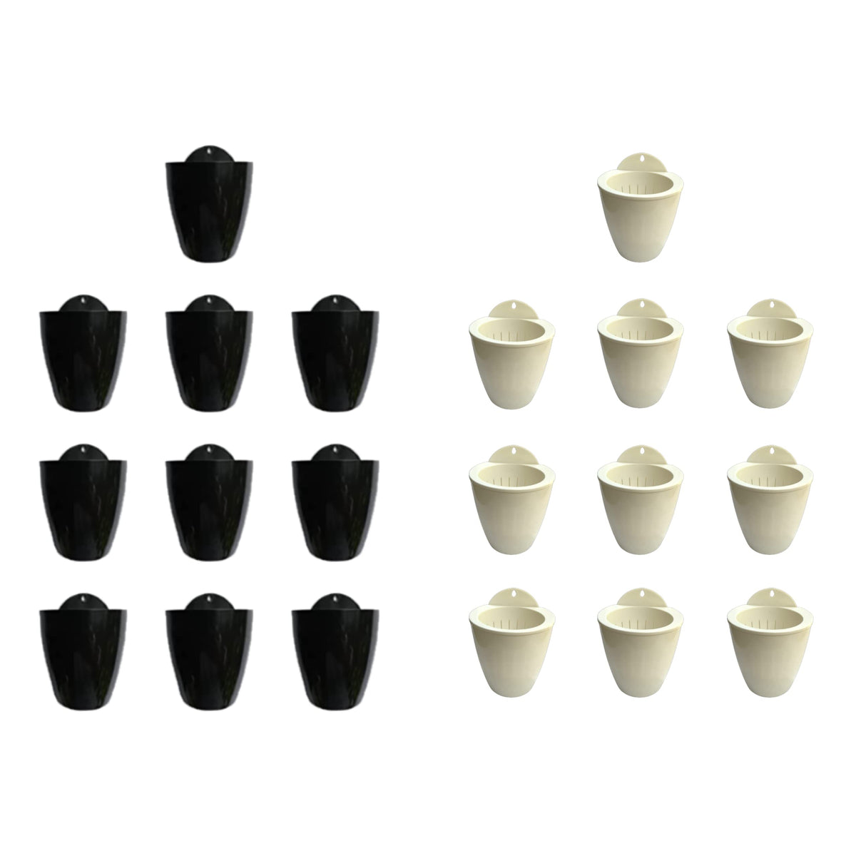 LaLaGreen Bundle - 4" x 10 Pack + 4" x 10 Pack Black and White Self Watering Plastic Pots Wall Mount Plant Holder, Modern Hydroponic Wall Hanging Pot Vertical System Living Plant Wall Garden
