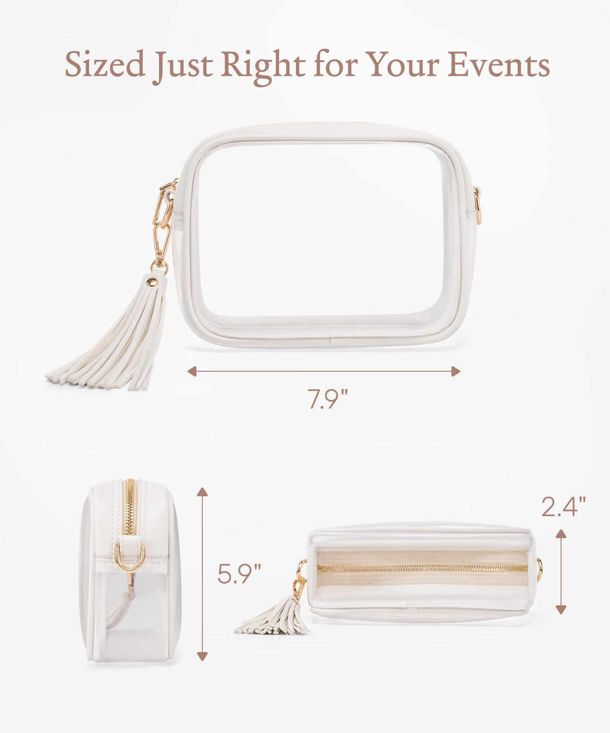 Yarnic Clear Bag Stadium Approved, PVC Transparent Crossbody Purse for Concert Sports Event Small Women Bags with Adjustable Shoulder Strap (White)