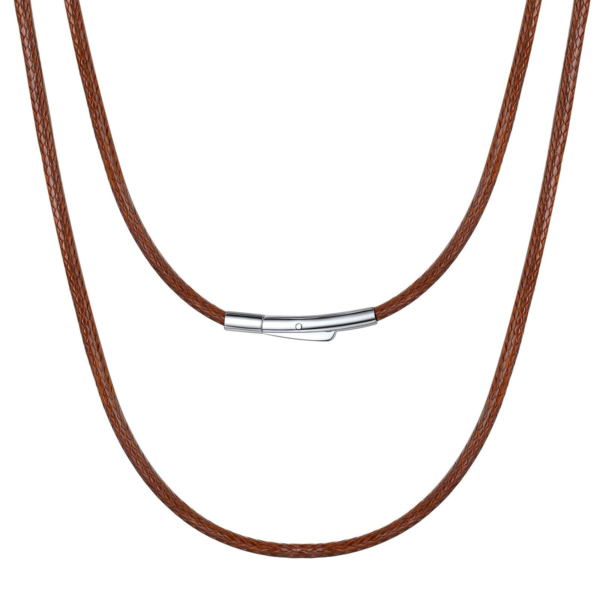 Bestyle Brown Leather Necklace for Men Women,Waterproof Wax Woven Rope Chain with Stainless Steel Clasp, 2MM Leather Cord Necklace for Pendants 16"