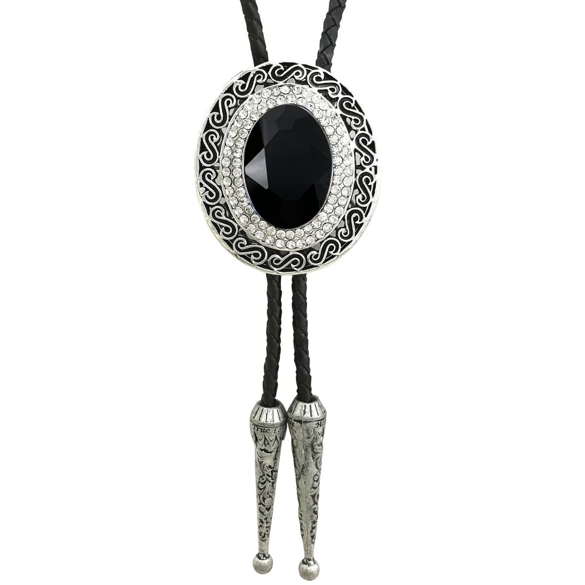 SELOVO Western Statement Big Grey Rhinestone Native American Large Bolo Tie for Men Genuine Leather