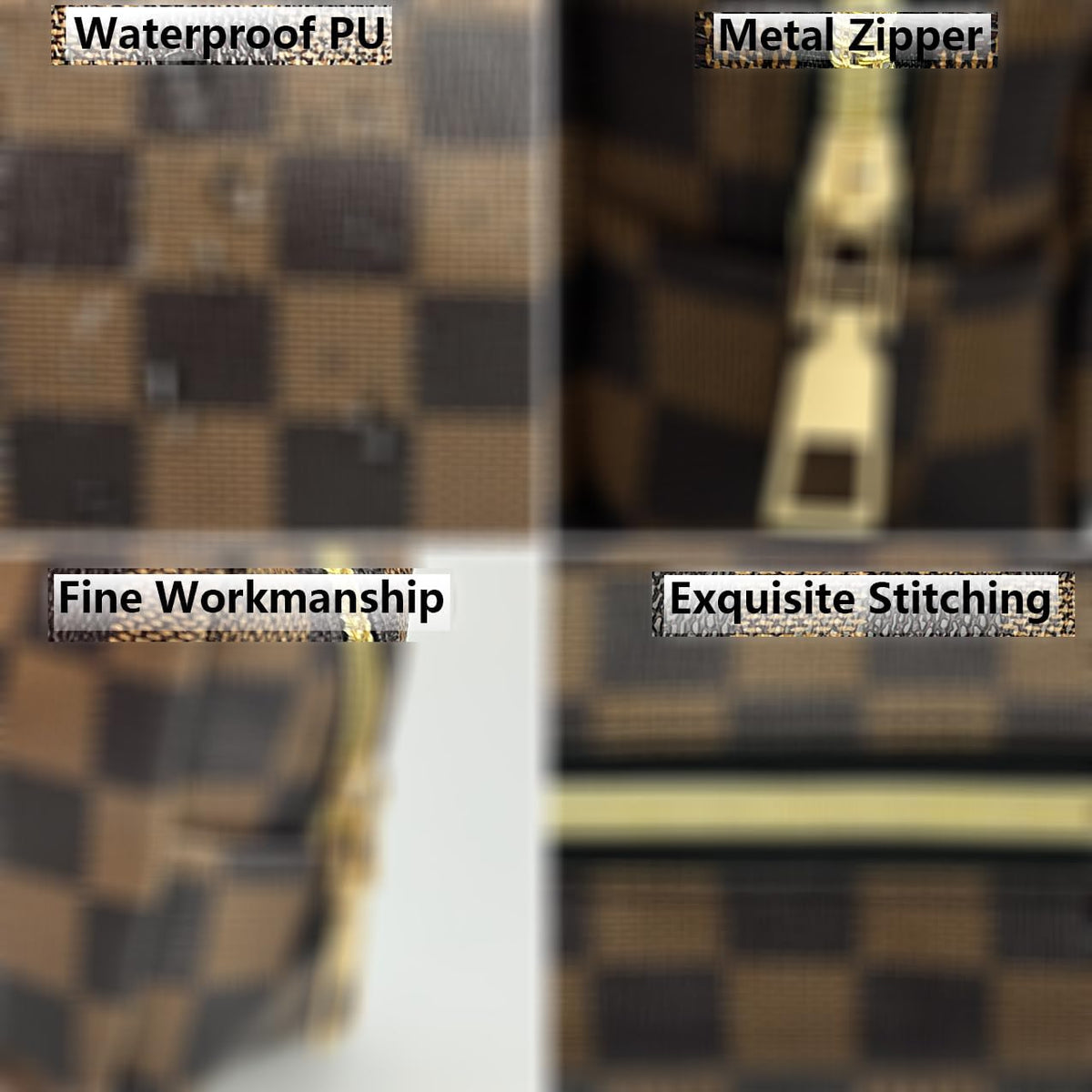 bopomofo Brown Checkered Cosmetic Bag 3 Pack,1 Big Pouch,1 Makeup Brushes Holder, 1 Coin Purse,Portable Travel Makeup Bag Set Lightweight and Waterproof Storage Bag Organizer (Brown Checkered 3 Pcs)
