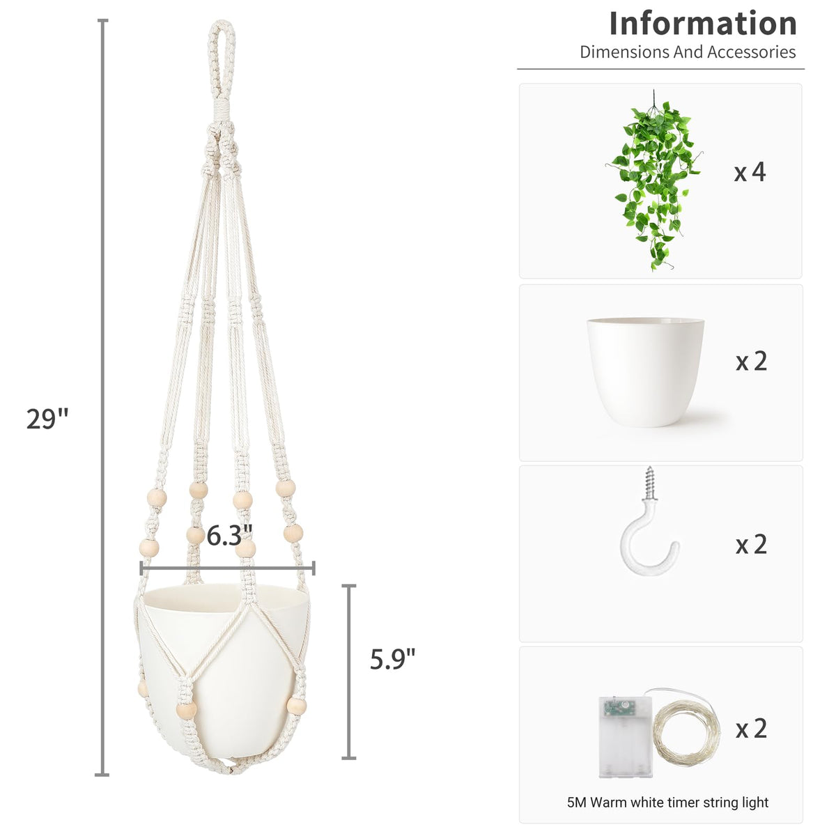 Mkono 2 Packs Fake Hanging Plant with Lights, Artificial Plants for Home Decor Indoor Macrame Plant Hanger with Fake Vines Greenery for Bedroom Bathroom Kitchen Office Decor