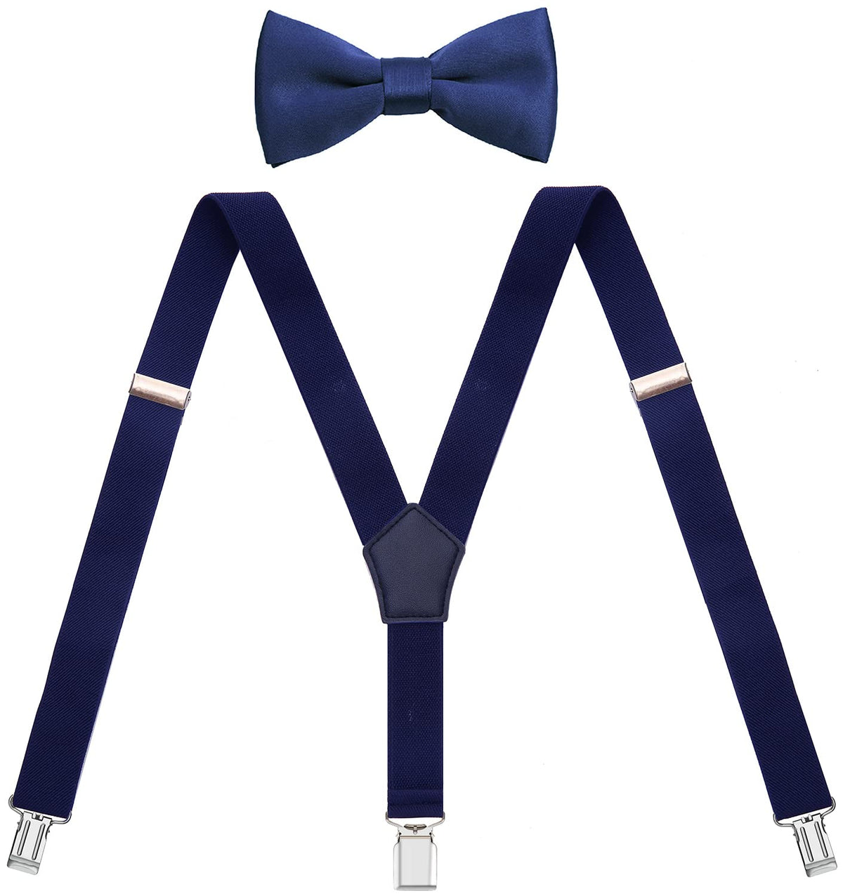 WDSKY Boys' Suspenders and Bow Tie Set Y Shape Adjustable Elastic 40 Inches Navy Blue