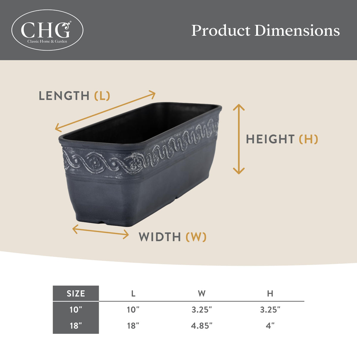 Classic Home and Garden Corinthian Trough Planter, 10", Bronze