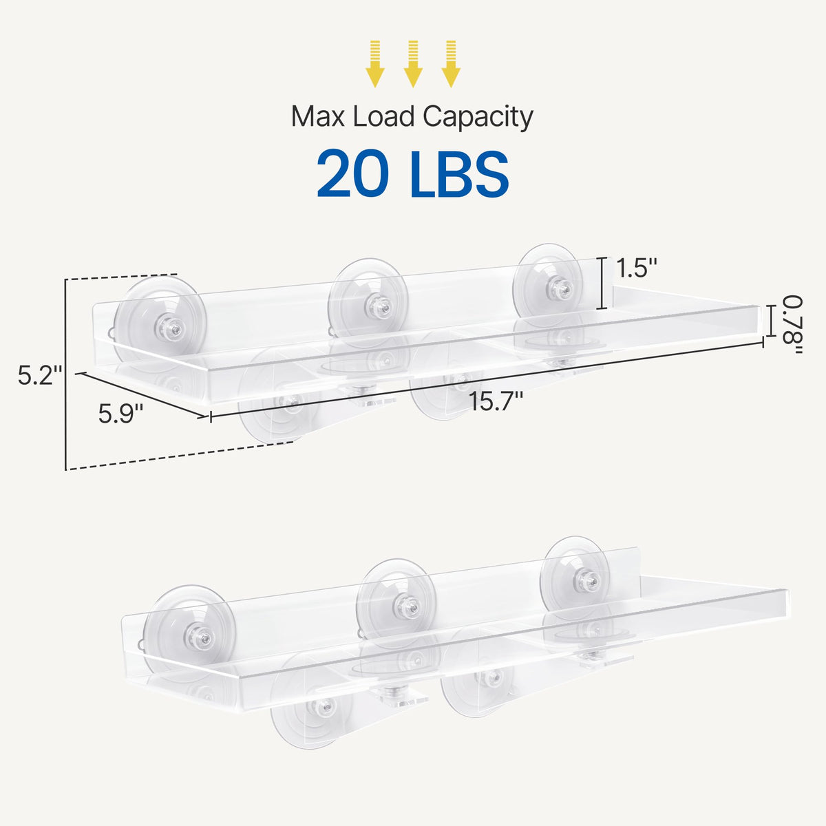 Leafory 2 Pack Window Plant Shelves, 15.7 x 5.9 Inch Heavy Duty Acrylic Floating Shelf, Strong Suction Cup Shelf with Support Bracket, Windowsill Holder for Succulents and Indoor Plants