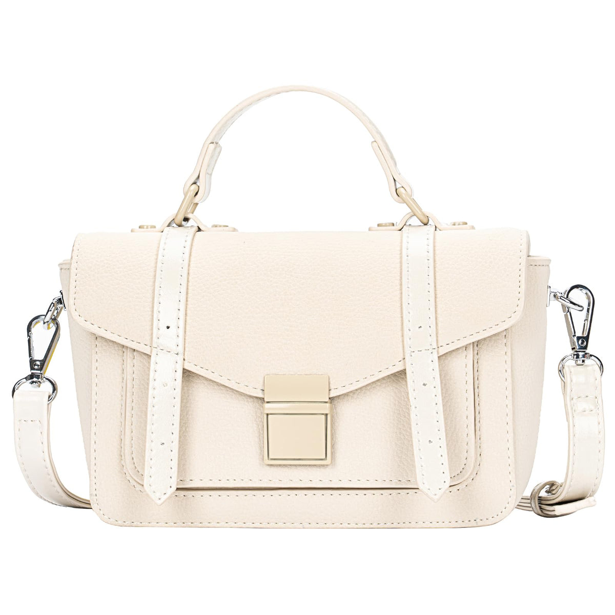 ALEX&MIA Women's Small Top-Handle Handbag – Vegan Leather Mini Satchel Bag, Fashionable Crossbody and Shoulder Bag, Perfect for Daily and Work Use (Off White)