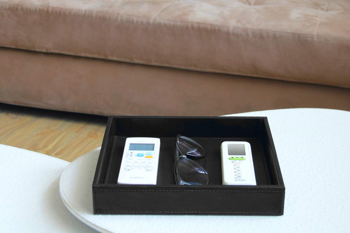 Vixdonos Valet Tray Nightstand Organizer Leather Catchall Tray for Perfume,Jewelry,Key and Remote on Counter or Dresser(Black)