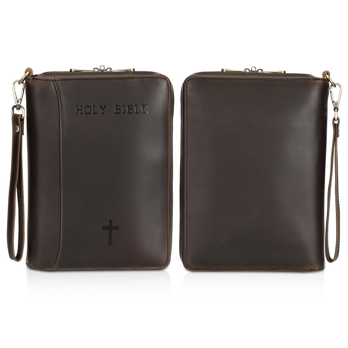 Polare Full Grain Leather Holy Bible Soft Carry Handgun Pouch CCW Bag Padded Pistol Wallet Tactical Case with Lockable Zipper and Wristlet Strap
