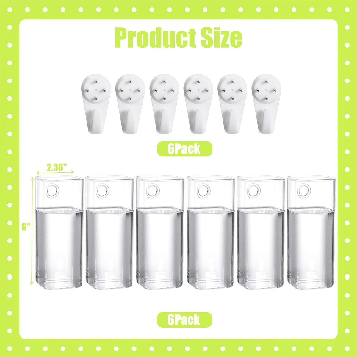 Fasmov 6 Pack Wall Hanging Glass Planters, Terrarium Holders for Air Plants, Succulents, Flowers - Square, Clear Vase Containers for Plant Display and Decoration