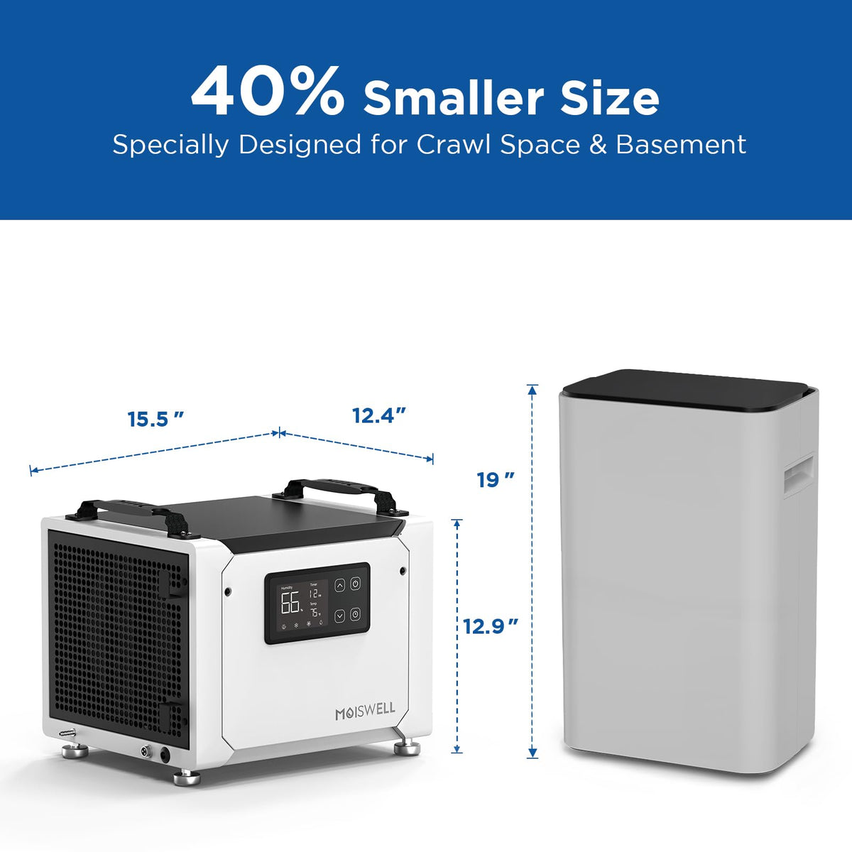 Moiswell 70 Pints Commercial Dehumidifier with Pump, Portable Crawl Space Dehumidifiers for Basement and Home, Energy Star Efficient Certified, Automatic Defrost | MOISWELL Defender ME-7S