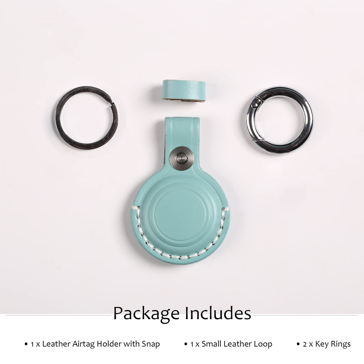 KEEPXYZ Genuine Leather Keychain Holder Compatible with Airtag, Secure for Air Tag Keychain Holder Case Cover Key Chain Ring Accessories - Cyan V1.0
