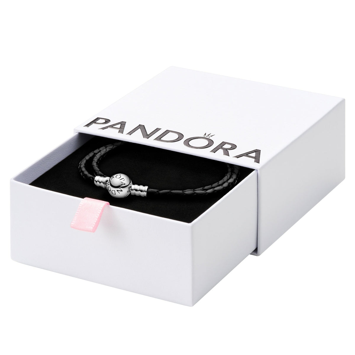 PANDORA Moments Double Woven Leather Bracelet with Silver Clasp - Sterling Silver Bracelet - Jewelry for Women - Includes Gift Box - 15