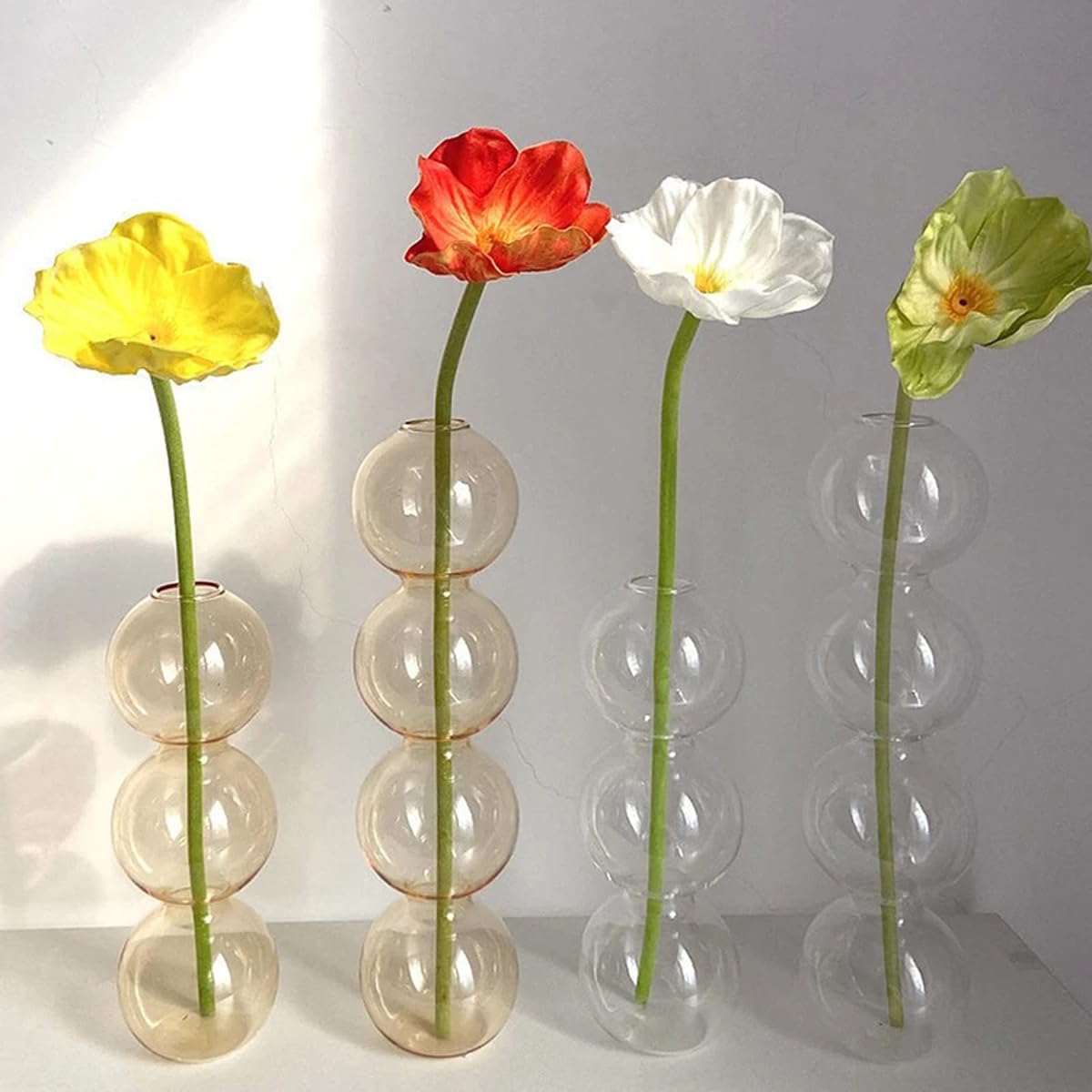LKXHarleya Aesthetic Ball Aesthetic Decorative Vase, Glass Bubble Vases Ball Bud Vase for Centerpieces, Flower Arrangement, 2.36 x 8.66 Inch, Orange