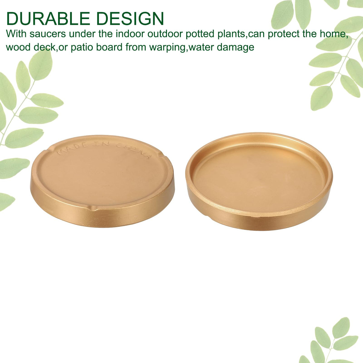 M METERXITY 3 Pack Planter Saucers - Ceramic Plant Tray Flower Pot Drip Trays Round Apply to Outdoor/Garden (4/5/6inch, Gold)