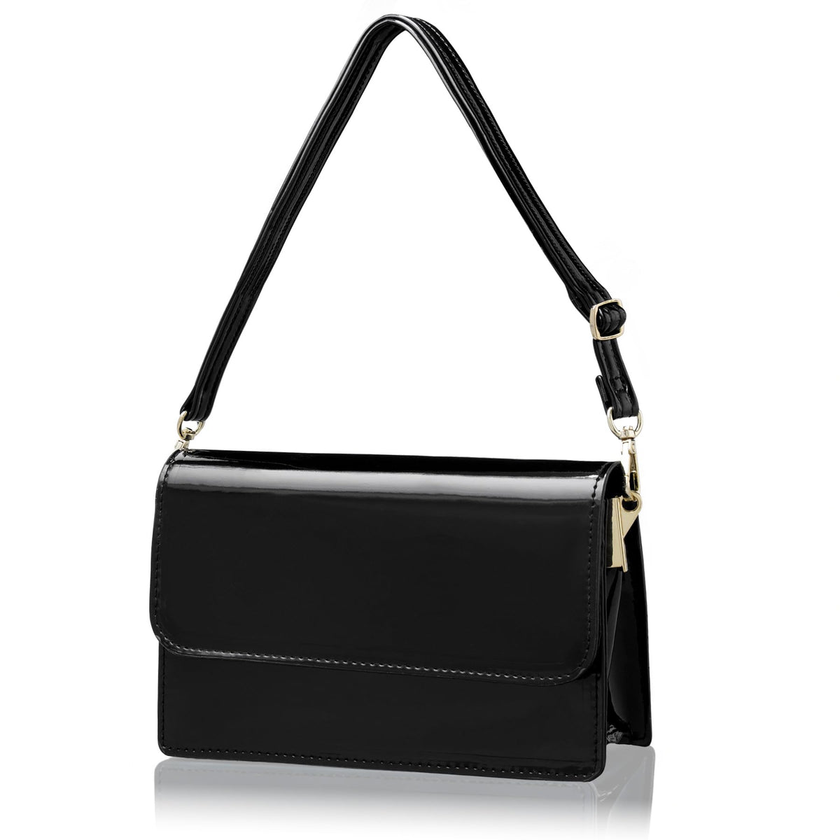 Toptime Patent Leather Evening Bag Clutch Purse for Women, Shiny Black Shoulder Bag with Adjustable Strap, Envelope Crossbody Bags Handbag with 2 Compartments for Prom Cocktail Party Wedding