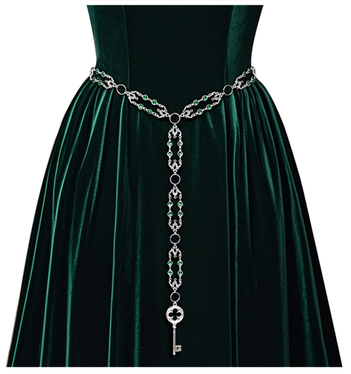 L'VOW Women Renaissance Belt Viking Witch Belt Green Waist Metal Chain Belt for Medieval Dresses
