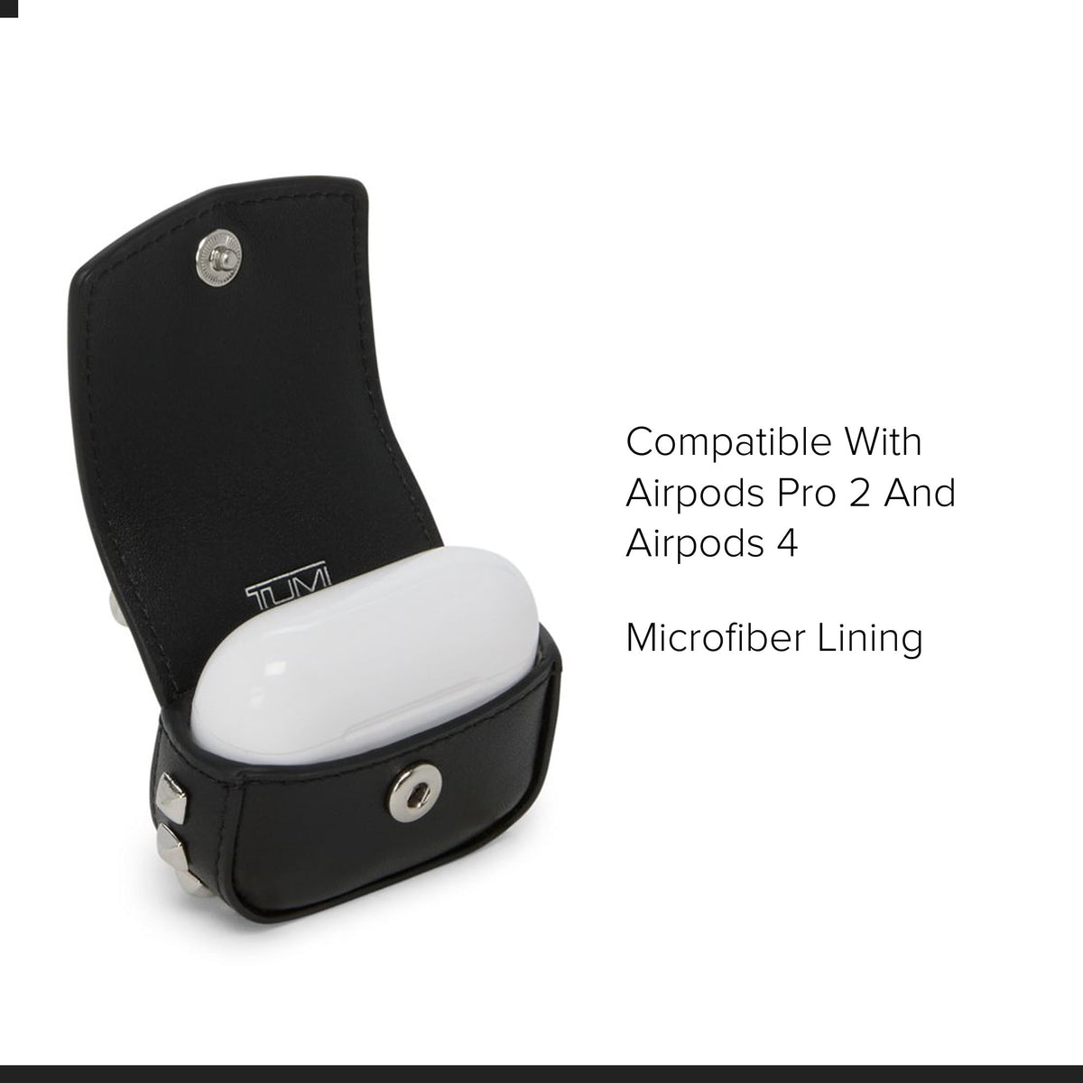 TUMI - Belden Airpods Charm - Men's and Women's Premium Leather Earbud Case - Black Studded