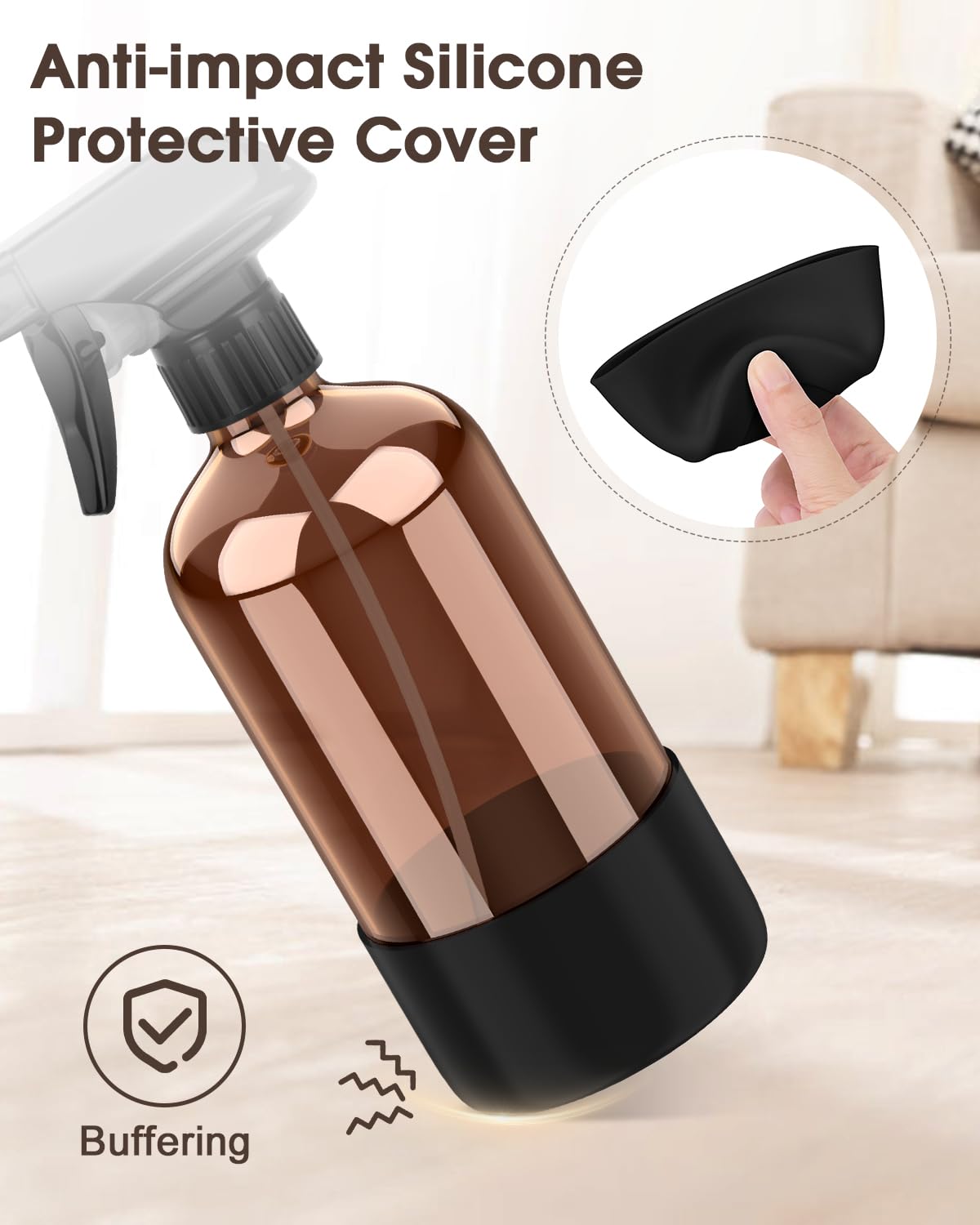 Bontip Glass Spray Bottle with Silicone Sleeve Protection, Amber Glass Spray Bottle Set for Window Cleaner Aromatherapy Facial Hydration Watering Flowers Hair Care 2 Pack/16 oz (Black & White, 16 oz)
