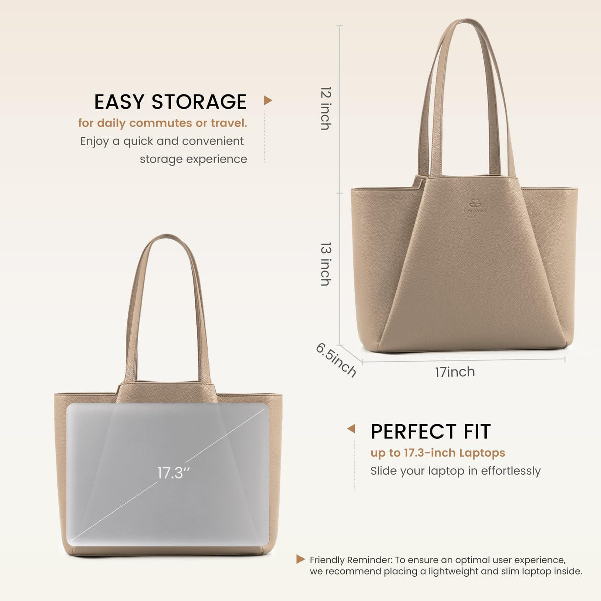 LOVEVOOK Laptop Tote for Women - 15.6 Inch Faux Leather Laptop Bag with Clutch, Large Capacity Office Purse Computer Briefcase for Casual Business Travel,Sandy