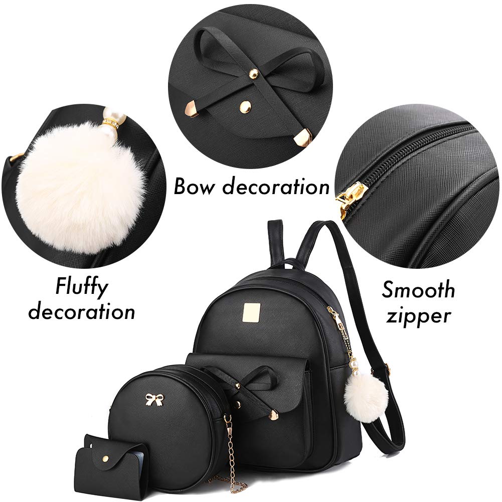 I IHAYNER Girls Bowknot 3-Pieces Fahsion Leather Backpack Backpack Purse for Women Rucksack for Ladies Shoulder Bag Bright Blue