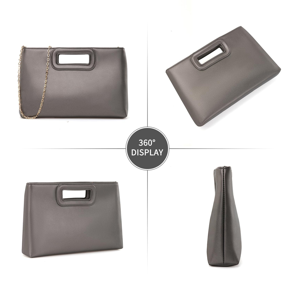 Soft PU Leather Clutch Purse for Women Top Handle Evening Handbags, Elegant Shoulder Crossbody Bag,Gray