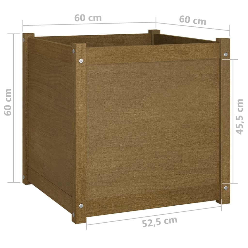 Kalmrek Garden Planter Large Solid Pine Wood Honey Brown Rustic Finish Square Container for Outdoor Balcony Patio Raised Flower Herb Display