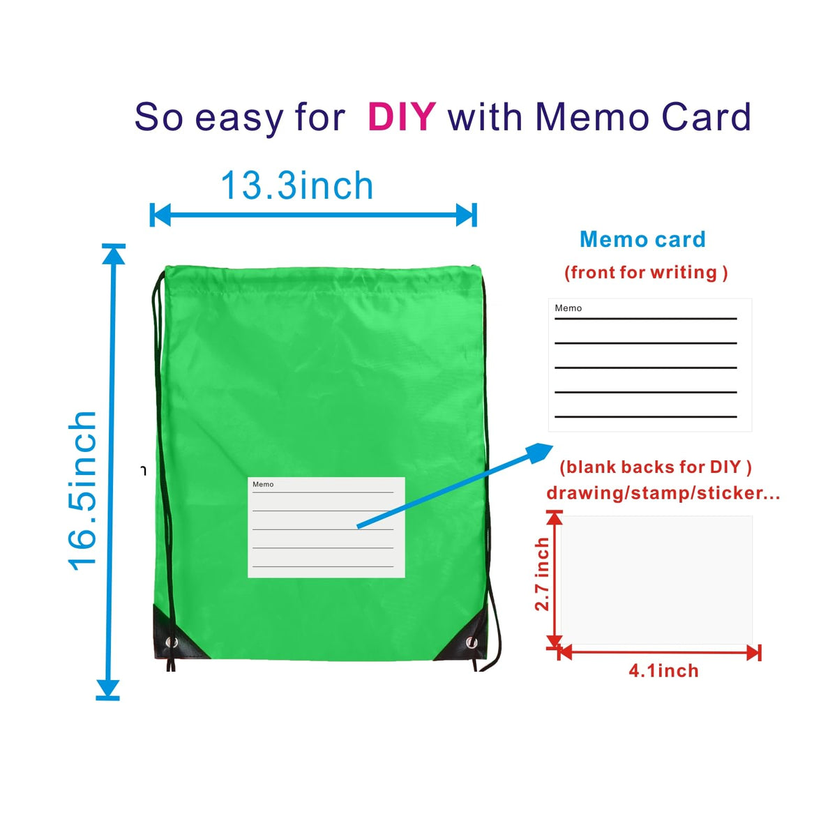 Drawstring Backpack Bulk 20 Pcs Draw String Bags DIY Gym Sports Traveling Yoga Cinch Bag Sackpack Drawstring Memo Card (green)