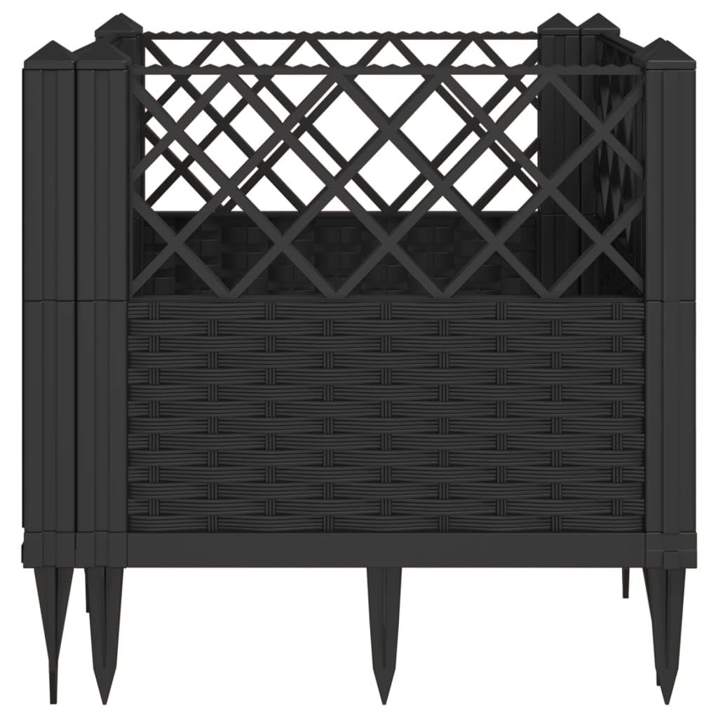 vidaXL Black Square Garden Planter with Rattan Design - Modular Polypropylene Outdoor Container 17.1"x17.1"x17.1"