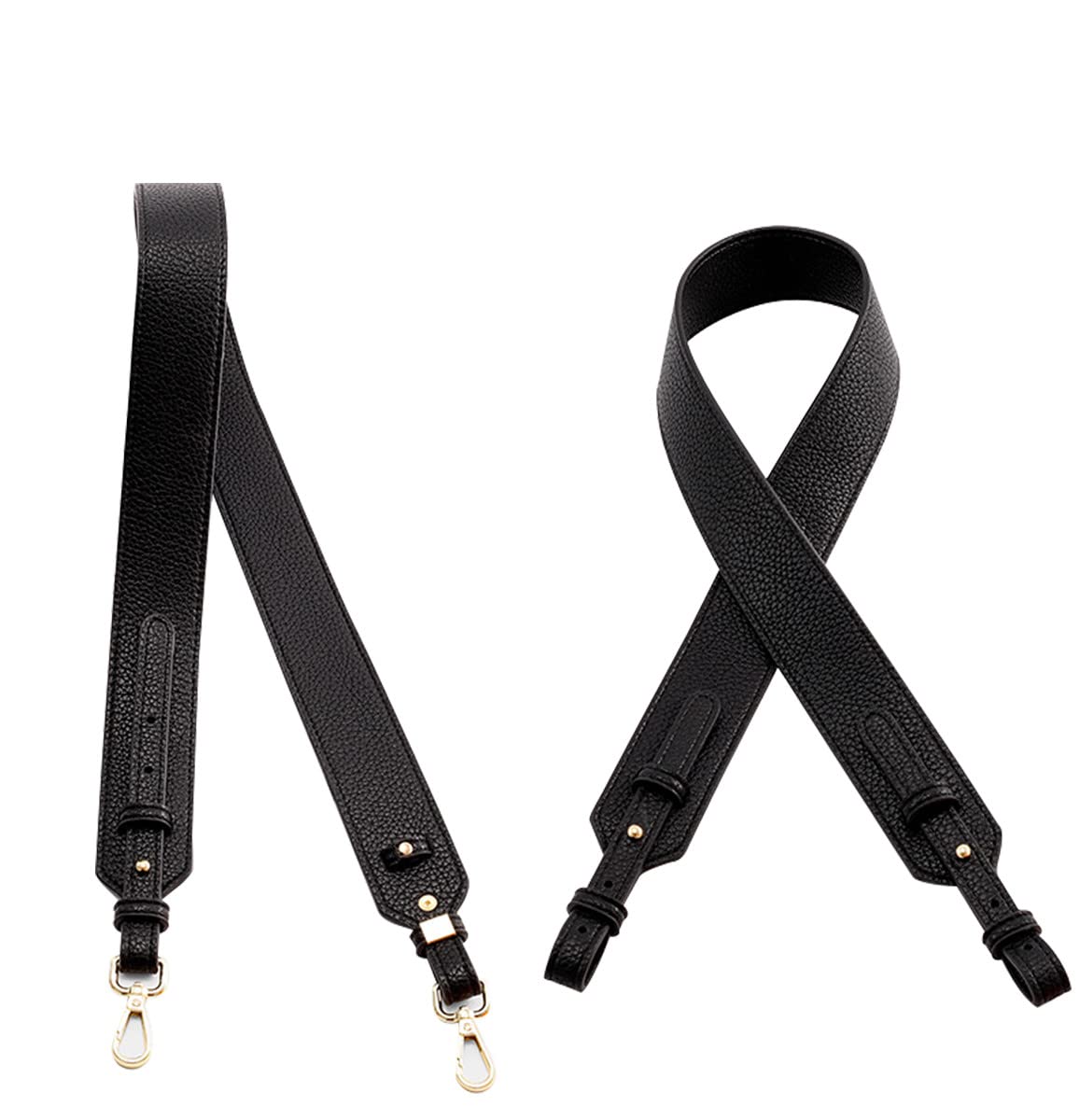 MOISTRI Grain Leather Purse Strap Adjustable Crossbody Replacement Straps for Handbags Monk Head Screws Detachable Gold Clasps Short Black
