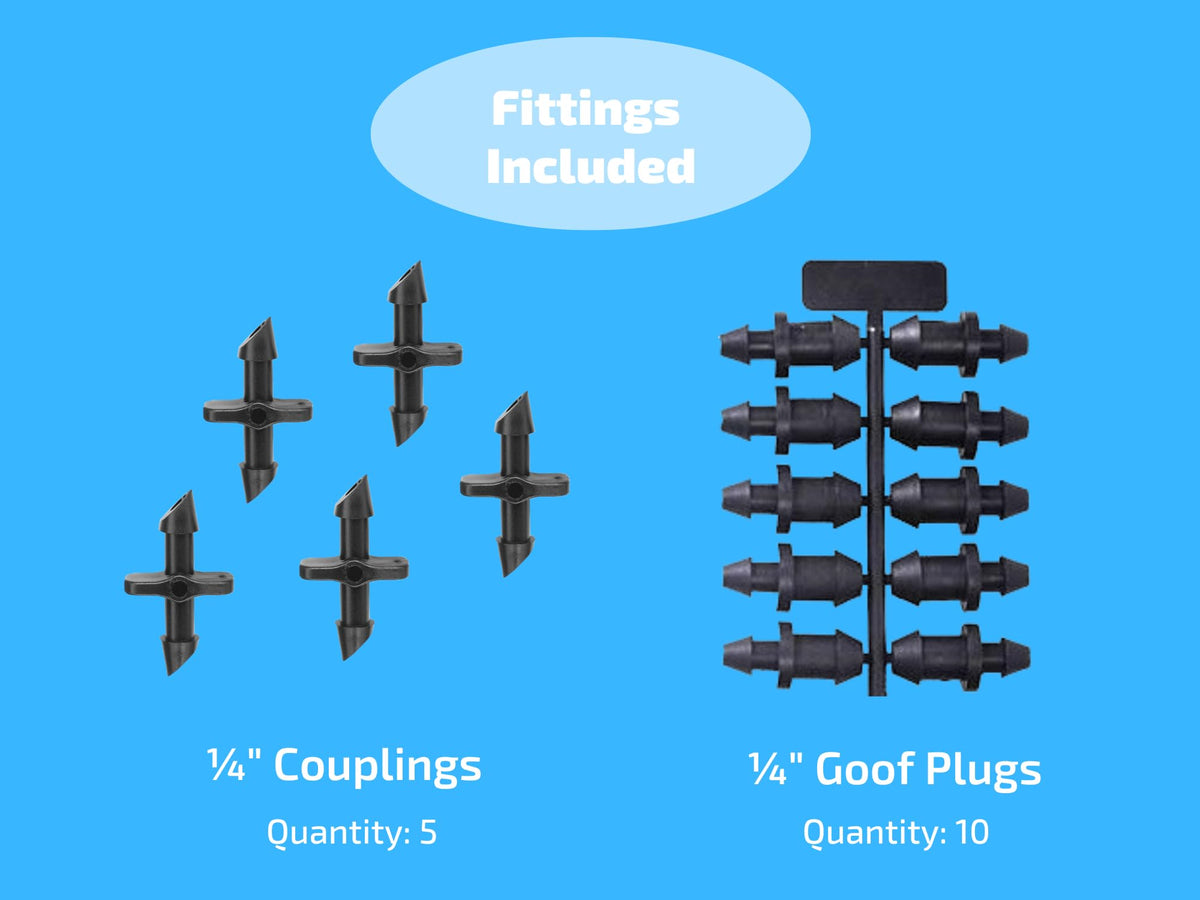 Habitech 1/4" Irrigation Dripline Tubing (100 Ft Roll) - 6" Emitter Spacing - 1/4" Drip Irrigation Fittings Included