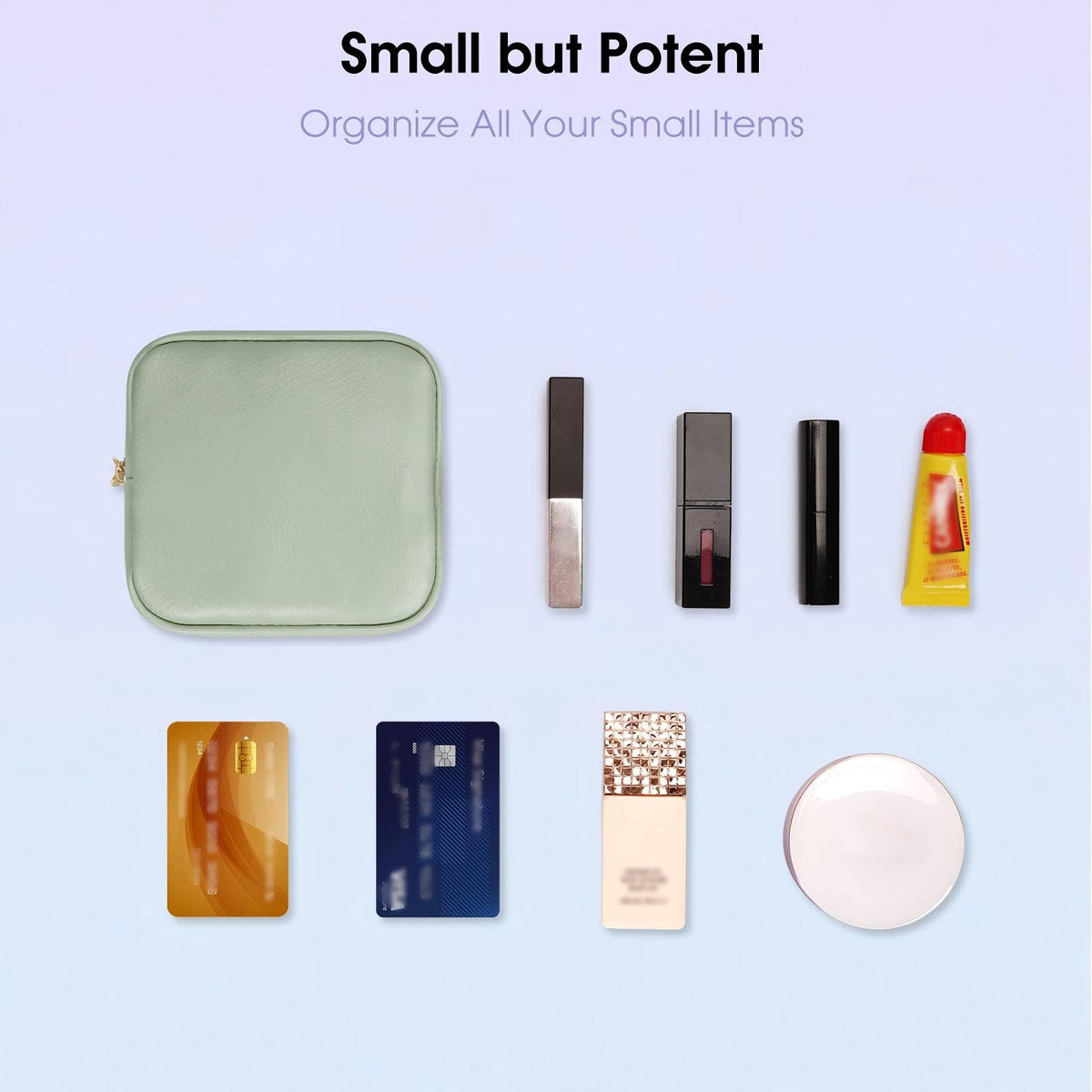 Wandering Nature Small Makeup Bag for Purse Mini Make up Pouch Cute Cosmetic Pouch for Women with Slip-in Pockets Eco Vegan Leather, Green