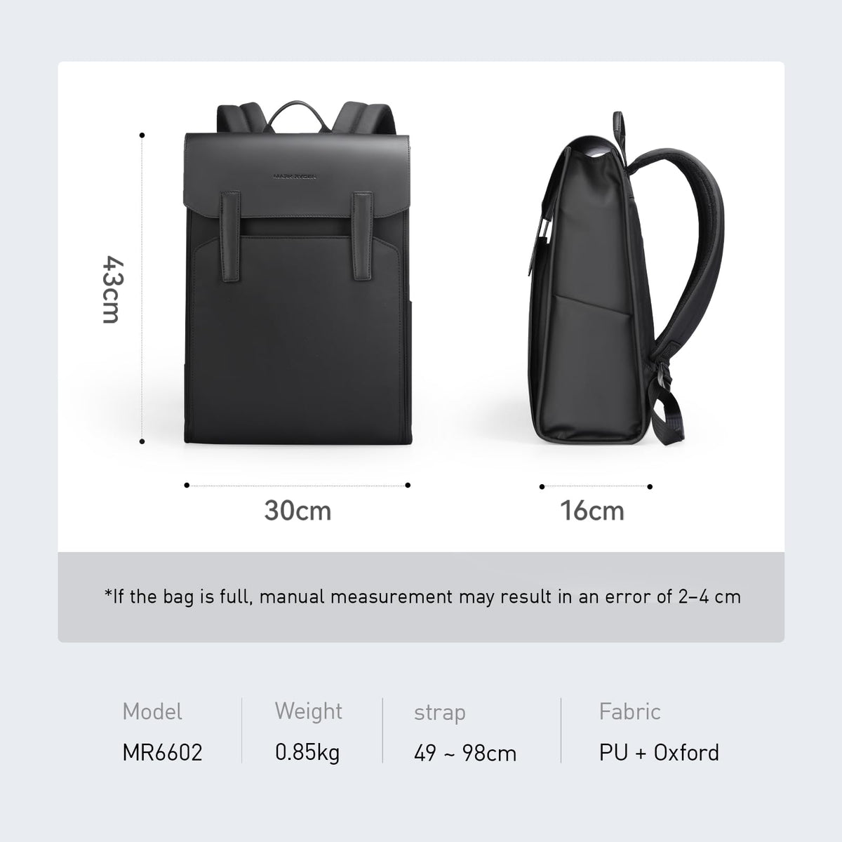 Muzee Leather Backpack for Men and Women, Minimalist Commuter Backpack Fits for 15.6 Inch Laptop, Slim Laptop Backpack with Magnetic Clasp