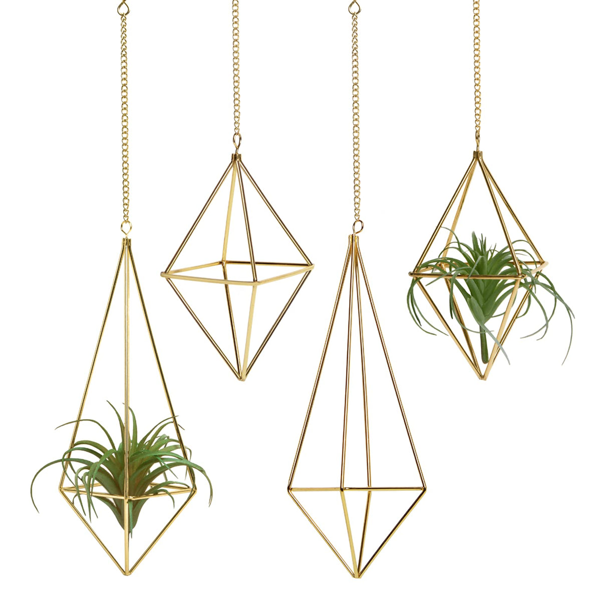 libproqia Air Plants Holders Hanging Airplants Hangers Himmeli Metal Wire 4Pcs Geometric Display Airfens Planter Frame 2 Sizes Tillandsia Holder with Chain and Hooks Decor for Home Office